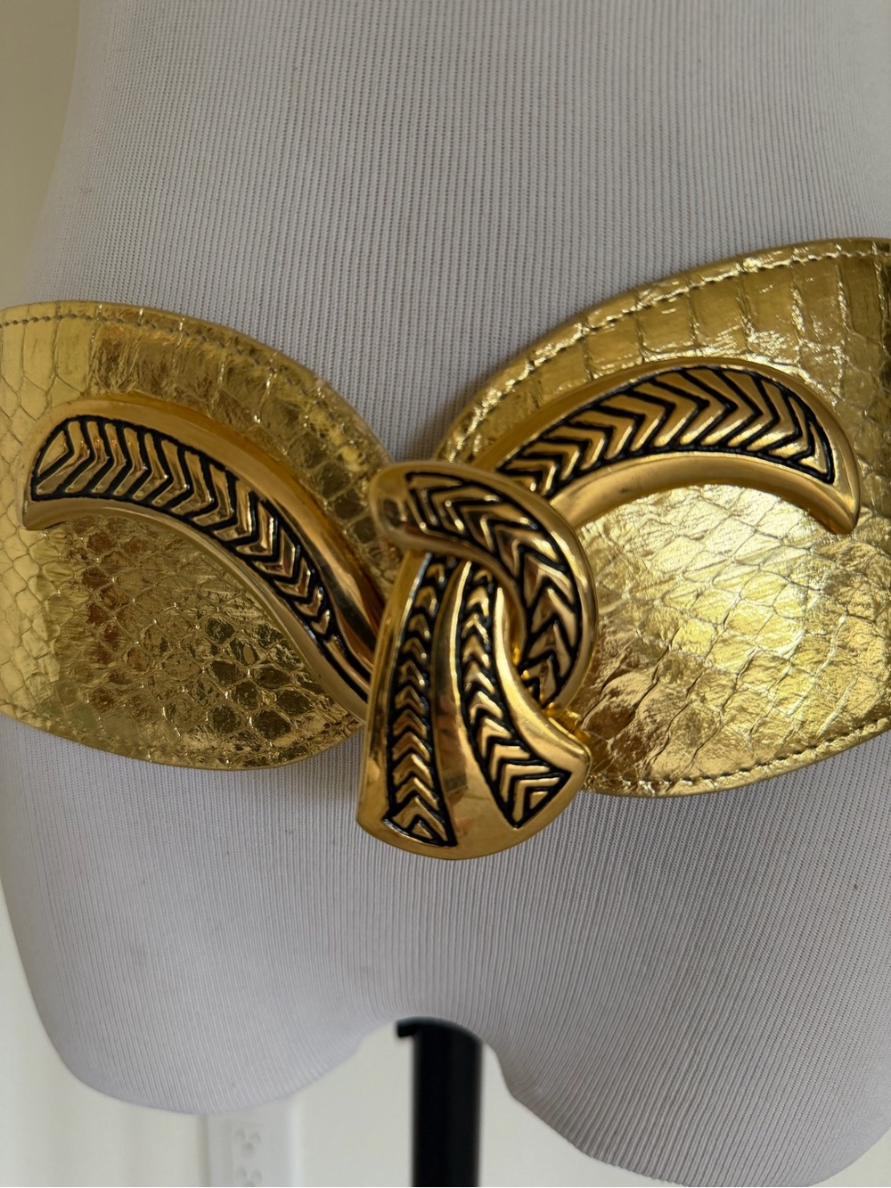 Vintage Gold Metallic Braided Buckle Adjustable Waist Belt Genuine Snakeskin